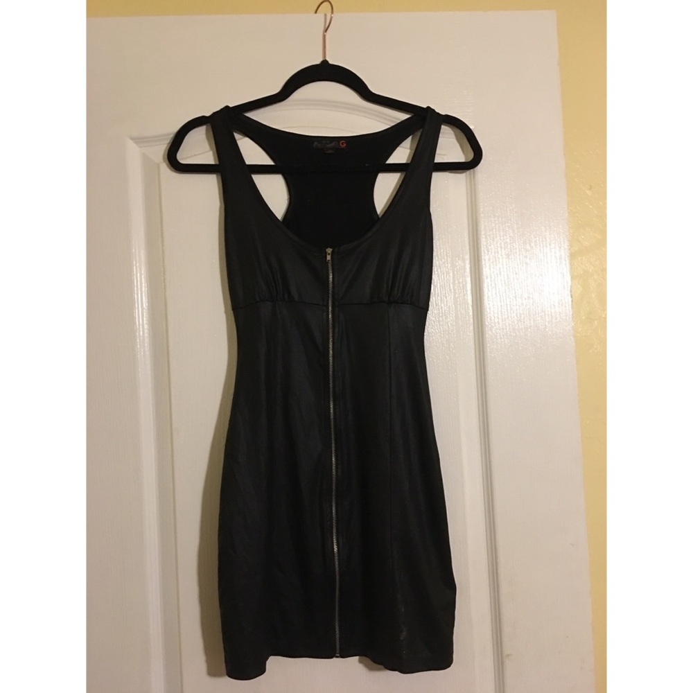 G by Guess Black Leather Zip Up Dress